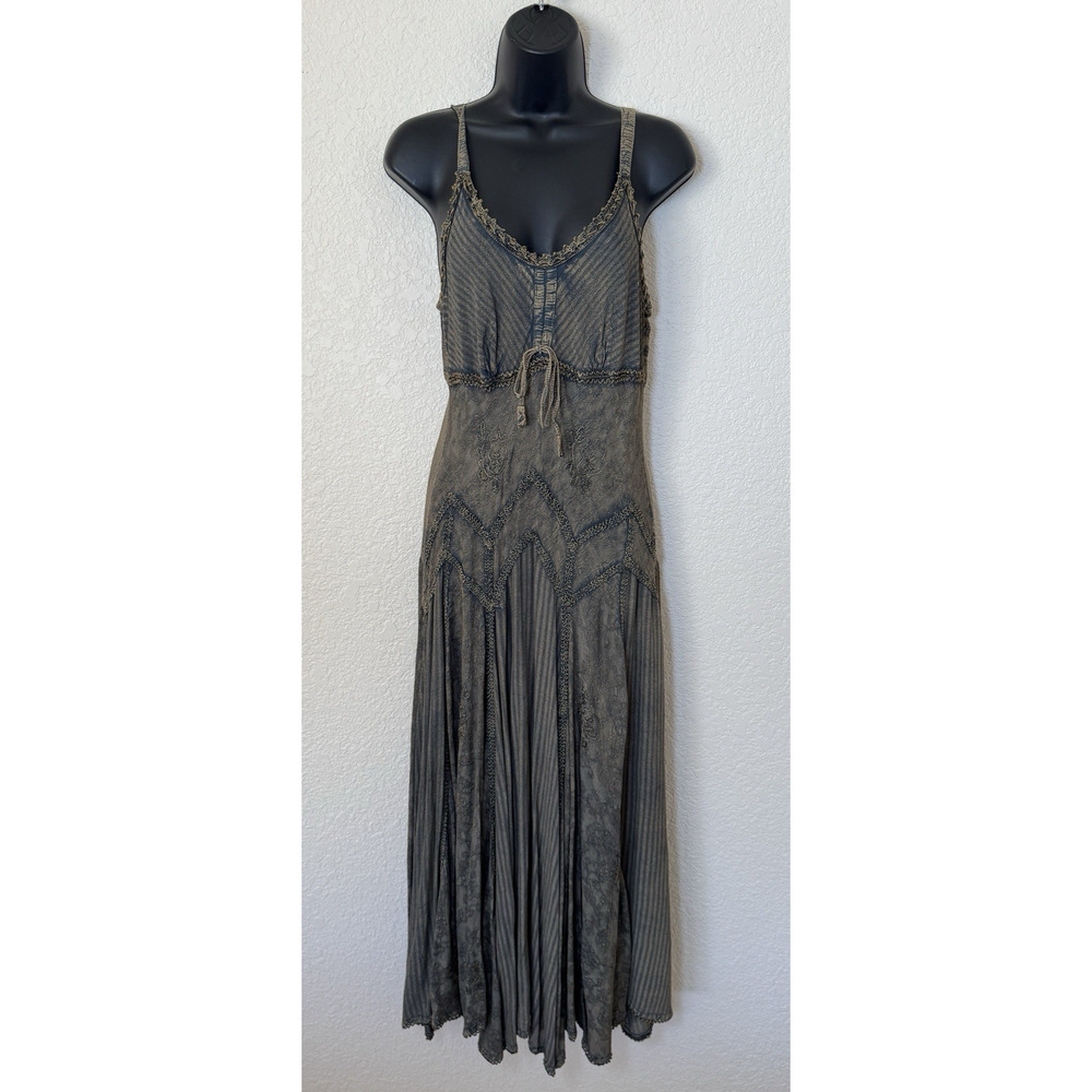 Flower Embroidered Drawstring Maxi Dress Large Whimsigoth Forest Fairy Grunge